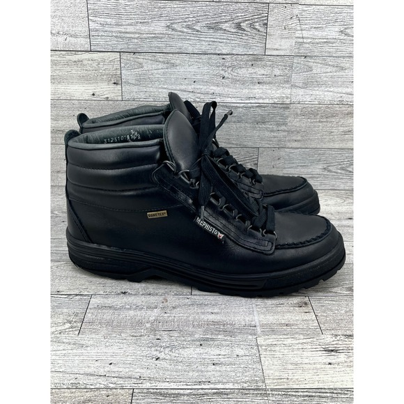 Mephisto Gore-Tex Black Leather Ankle Boots Women Size 9 Air-Bag System France - Picture 3 of 12